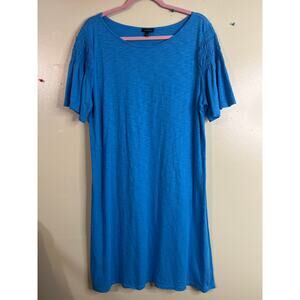 Talbots blue short smocked sleeve boat neck cotton shift dress, size XL